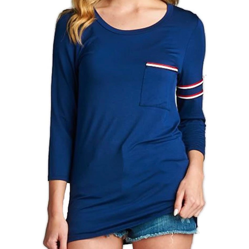 Pinstripe top - Navy (needs to be ironed)